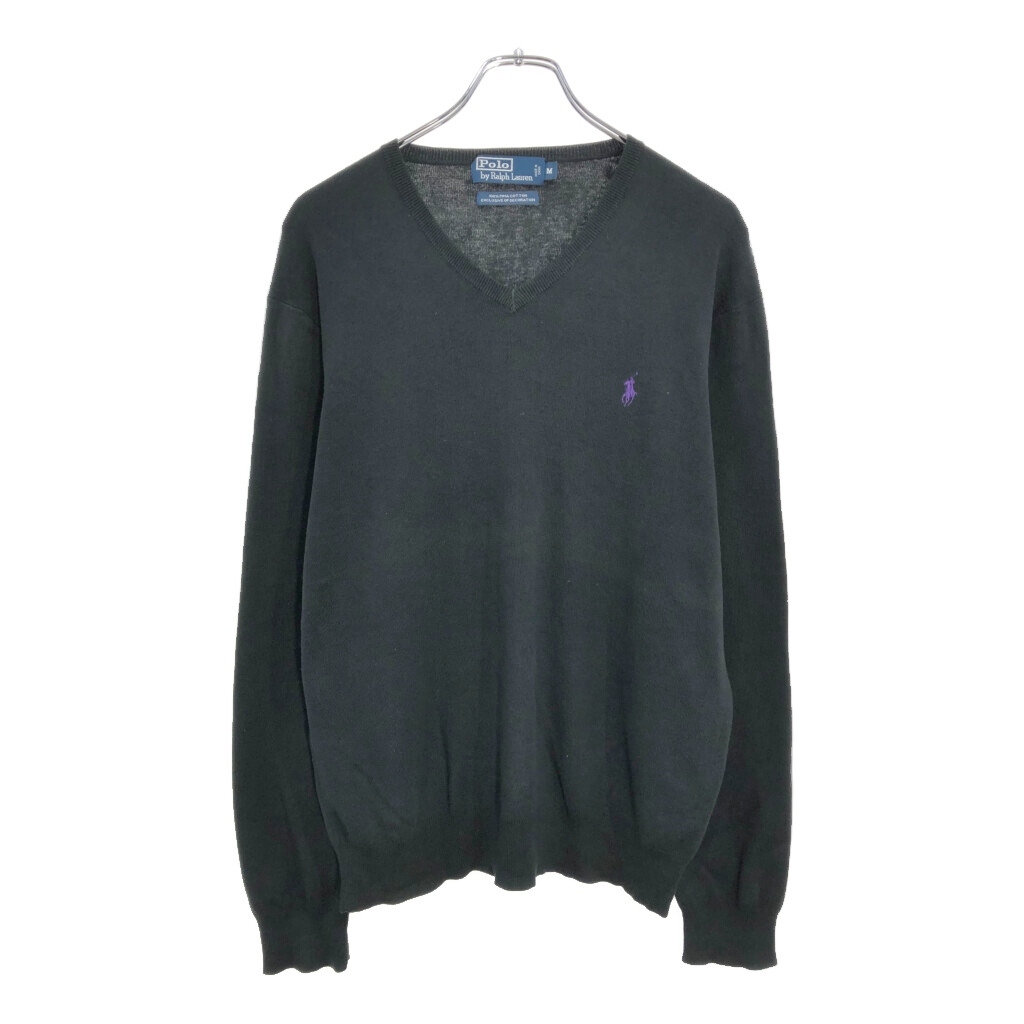 Polo by Ralph Lauren ポロ ラルフローレン Vネック コットンニットセーター ブラック(メンズ M)中古 古着 V5749拍卖