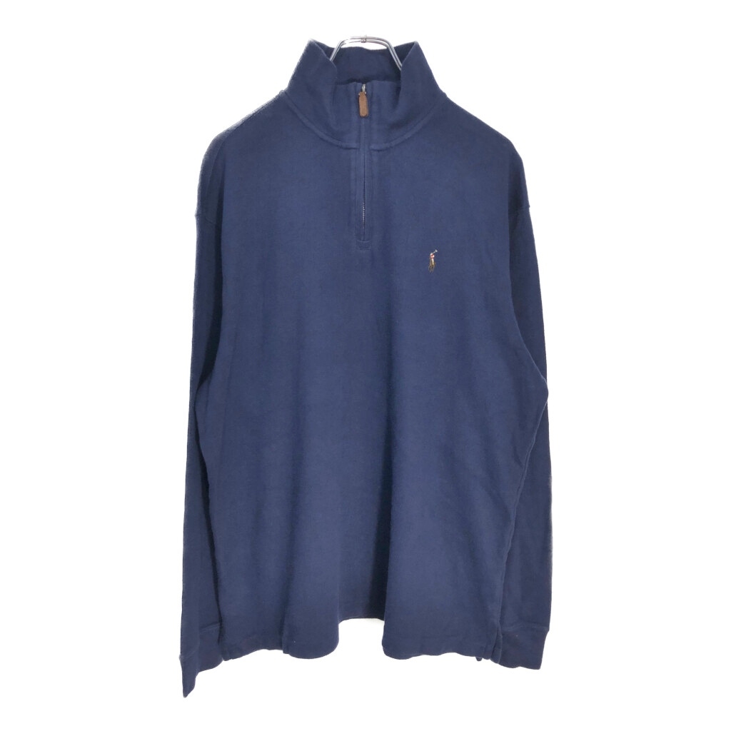 Polo by Ralph Lauren ポロ ラルフローレン ハーフジップ コットンセーター ネイビー(メンズ XL)中古 古着 V5759拍卖