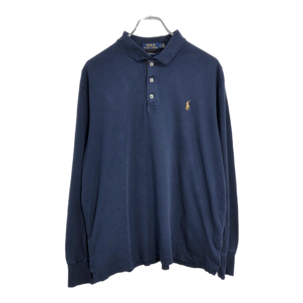 Polo by Ralph Lauren ポロ ラルフローレン 長袖ポロシャツ ネイビー(メンズ L)中古 古着 V6450拍卖