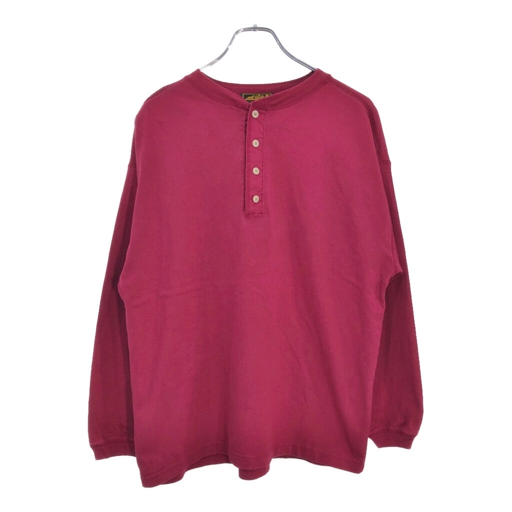 90年代 Eddie Bauer エディーバウアー ヘンリーネック 長袖Tシャツ アウトドア レッド(メンズ M)中古 古着 V6460拍卖