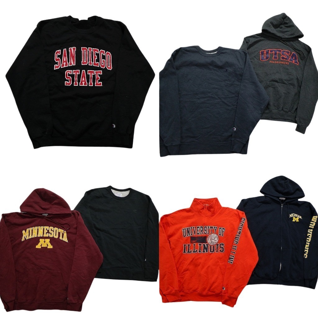 古着卸 まとめ売り チャンピオン Champion スウェット 7枚セット (メンズ XL ) カレッジ風 袖プリント フルジップ フーディー 中古 NC3996拍卖