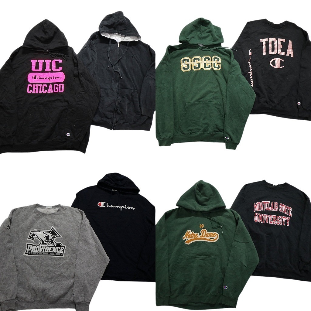 古着卸 まとめ売り チャンピオン Champion スウェット 8枚セット (メンズ 2XL /3XL ) カレッジ チームロゴ 袖プリント 中古 古着 NC3992拍卖