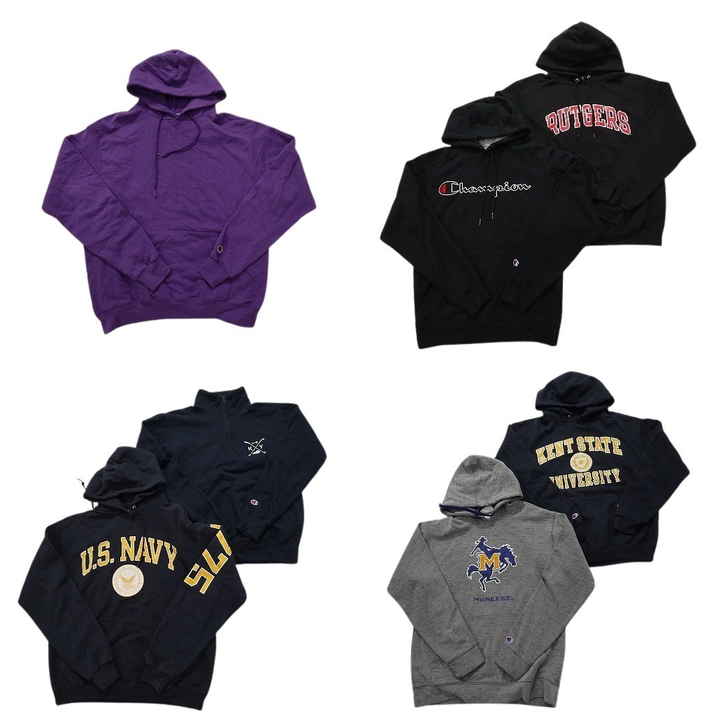 古着卸 まとめ売り チャンピオン Champion スウェット 7枚セット (メンズ S /M ) 3段プリント カレッジ NAVY ハーフジップ 中古古着 NC4007拍卖
