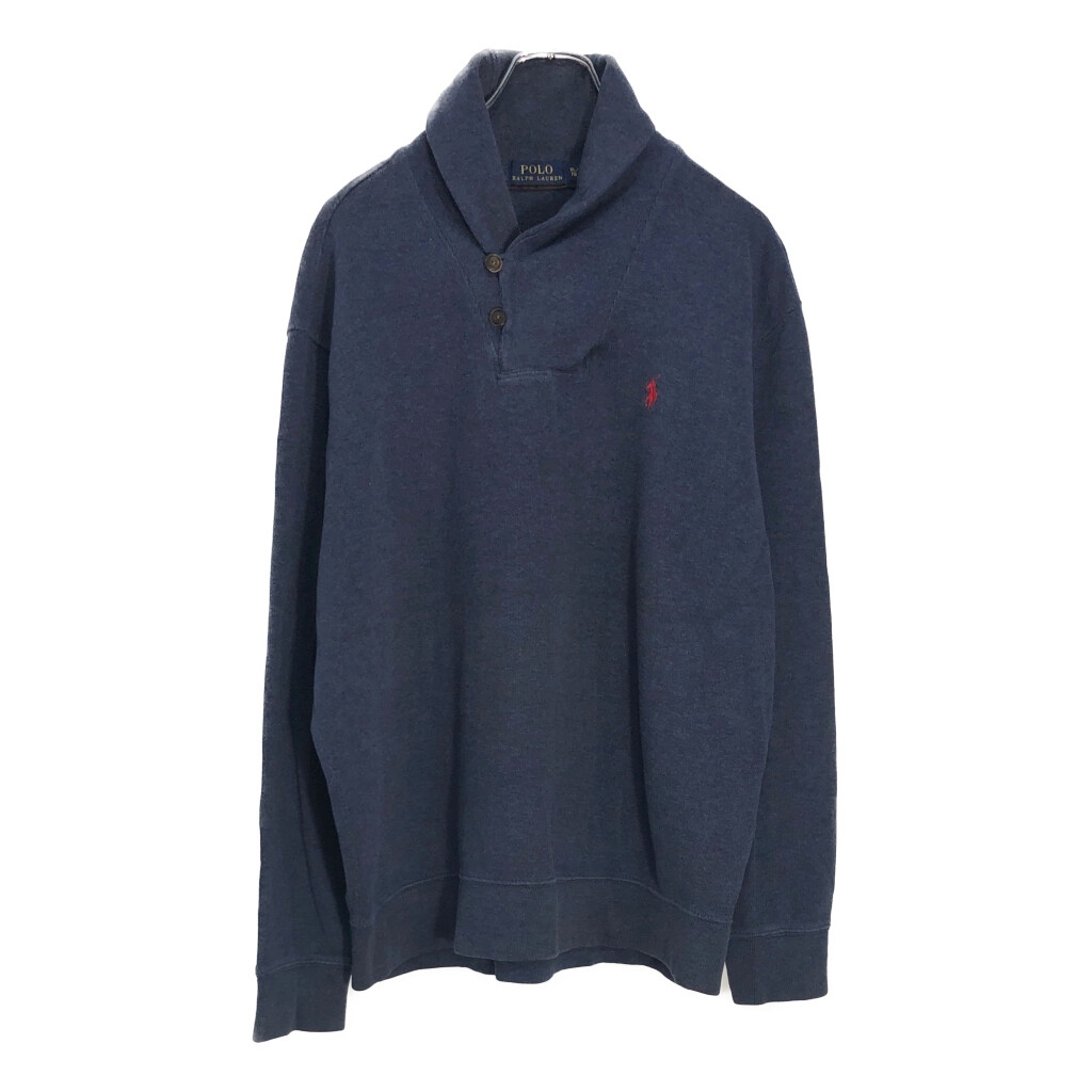 Polo by Ralph Lauren ポロ ラルフローレン ショールカラー コットンセーター ネイビー(メンズ XL)中古 古着 V6635拍卖
