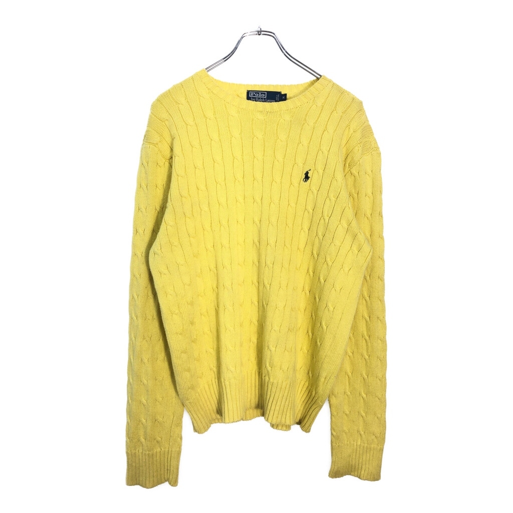 Polo by Ralph Lauren ポロ ラルフローレン ケーブルニット コットンセーター イエロー(メンズ M)中古 古着 V6643拍卖