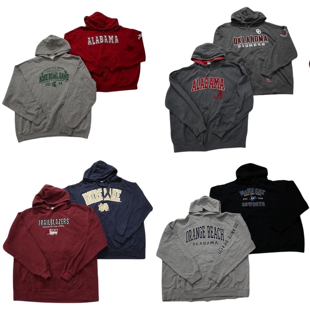 古着卸 まとめ売り カレッジ風 スウェット 7枚セット (メンズ 2XL /3XL ) フルジップ アラバマ フーディー 中古 古着 NC4041拍卖