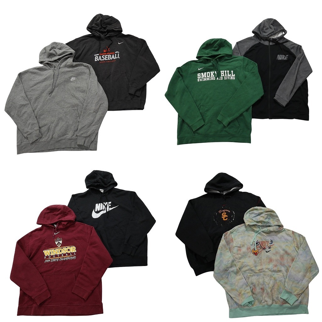 古着卸 まとめ売り ナイキ NIKE スウェット 8枚セット (メンズ L /XL ) タイダイ フルジップ スウォッシュ ワンポイント 中古 古着 NC4090拍卖