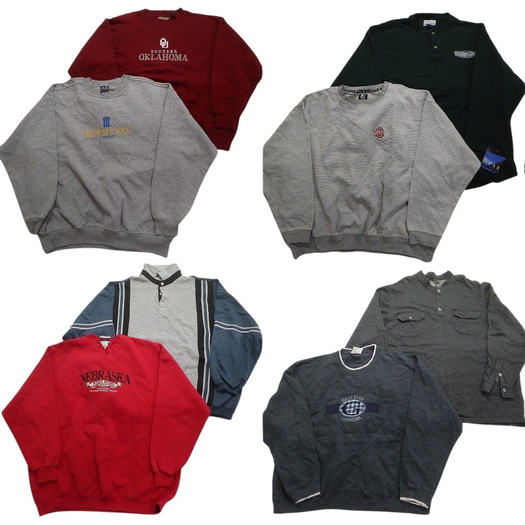古着卸 まとめ売り カラー スウェット 8枚セット (メンズ 2XL /3XL ) ヘンリーネック ダブルフラップ デッドストック 中古 古着 NC4165拍卖