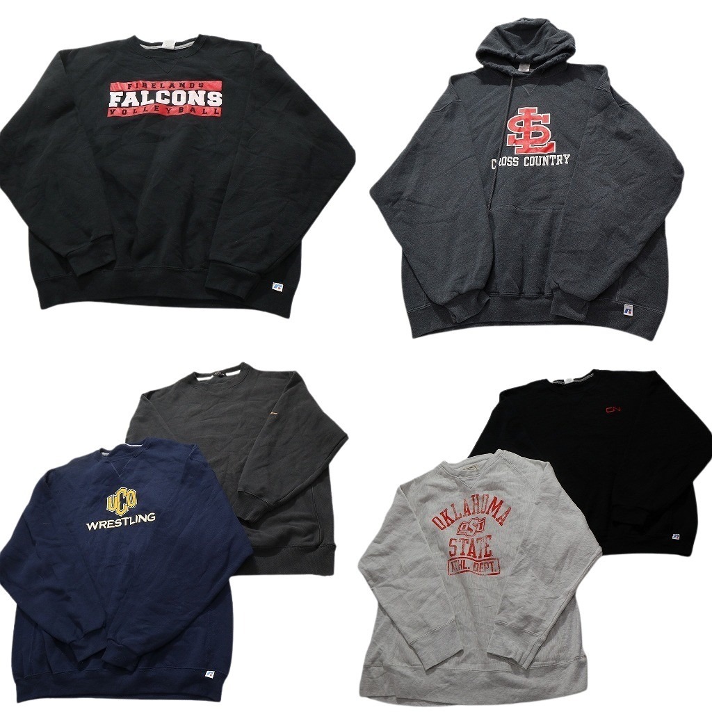 古着卸 まとめ売り リバースタイプ スウェット 6枚セット (メンズ XL /2XL ) フーディー ラッセル カレッジ風 中古 古着 NC4190拍卖