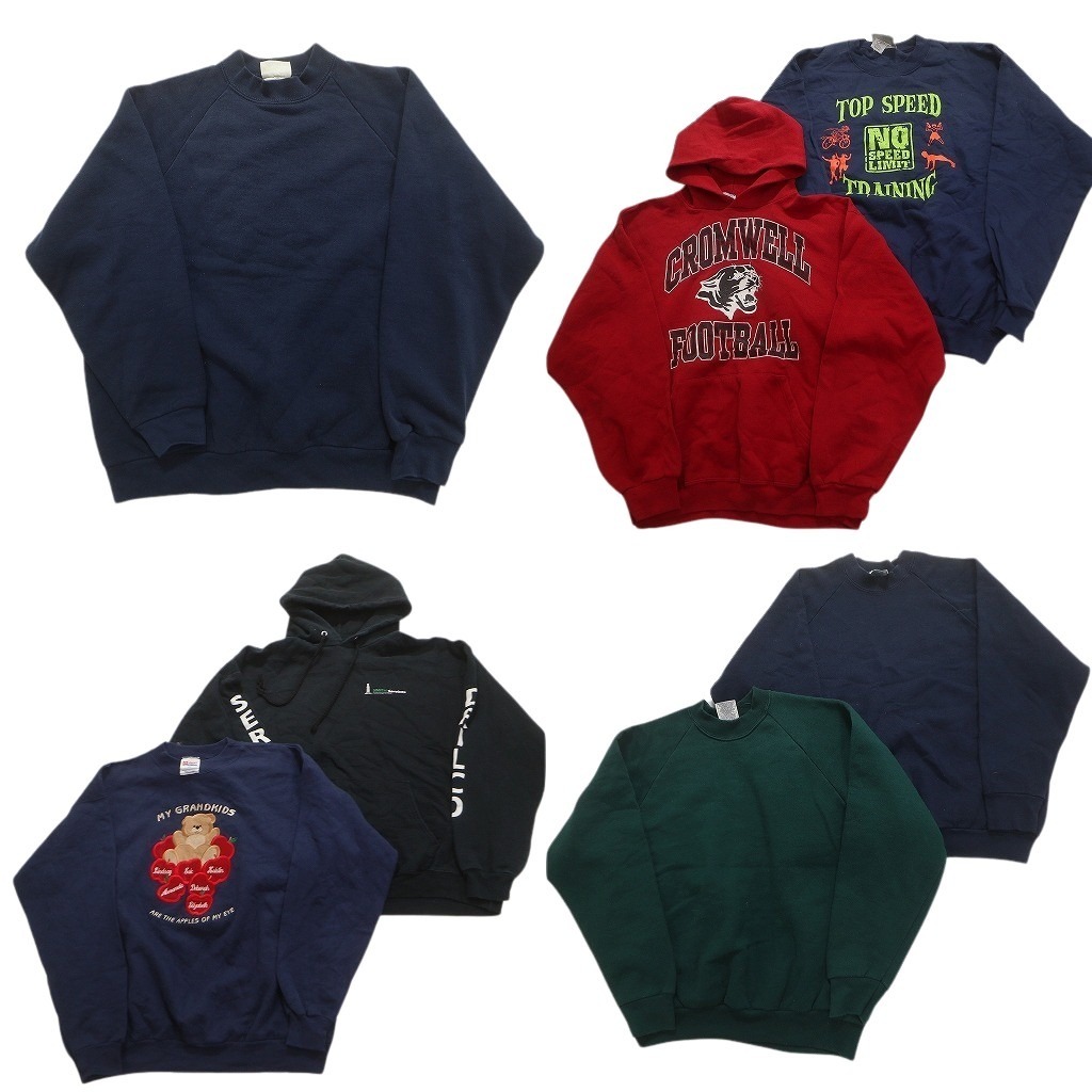 古着卸 まとめ売り オールド スウェット 7枚セット (メンズ M /L ) ヘインズ フーディー 無地 三段ロゴ アームロゴ 中古 古着 NC4357拍卖