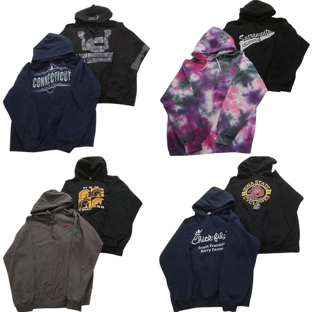 古着卸 まとめ売り カラー パーカー スウェット 8枚セット (メンズ L ) タイダイ チームロゴ アームロゴ ワンポイント 中古 古着 NC4314拍卖