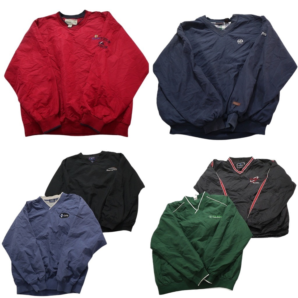古着卸 まとめ売り ワンポイント プルオーバー ジャケット 6枚セット (メンズ L ) Vネック ブラック レッド 中古 古着 NC4613拍卖
