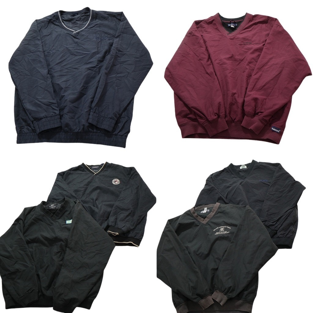 古着卸 まとめ売り ワンポイント プルオーバー ジャケット 6枚セット (メンズ XL ) Vネック ブラック ワインレッド 中古 古着 NC4606拍卖