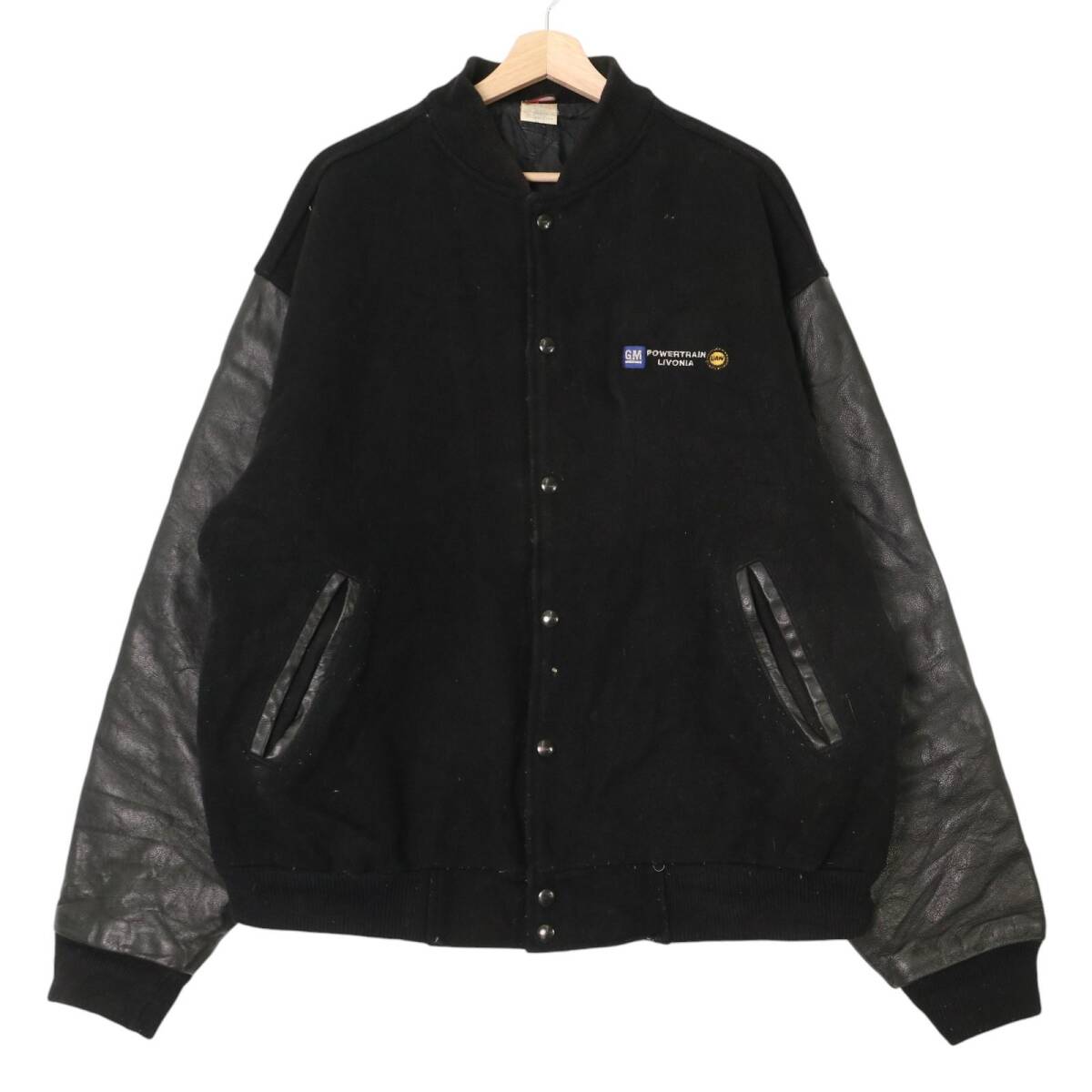 90年代 USA製 Union Line ヴァーシティジャケット ウール スタジアムジャケット カレッジ ブラック(メンズ XL )中古 古着 A4507拍卖