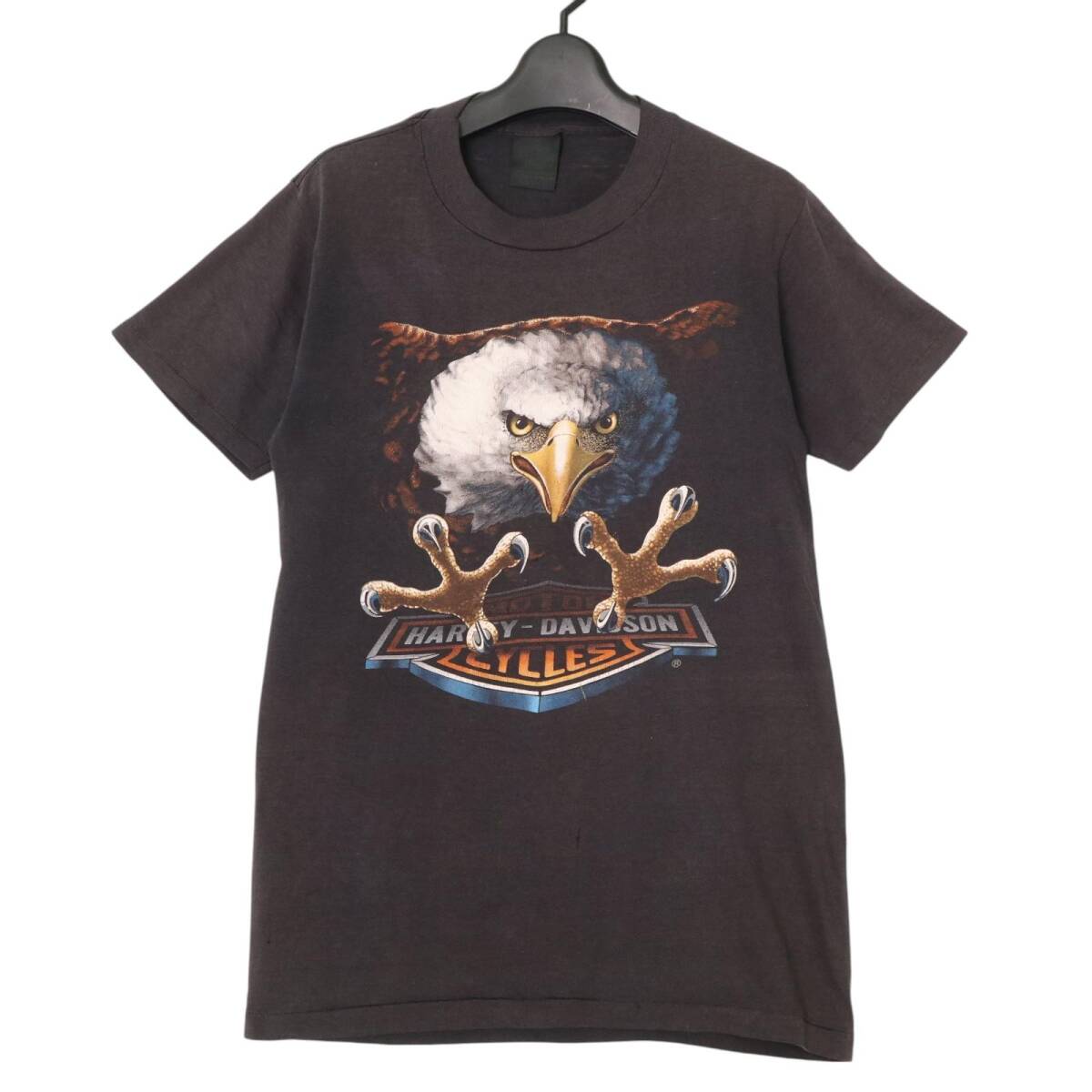 80年代 USA製 HARLEY DAVIDSON ハーレーダビッドソン 3D EMBLEM イーグル Tシャツ ブラック(メンズ M )中古 古着 A4614拍卖