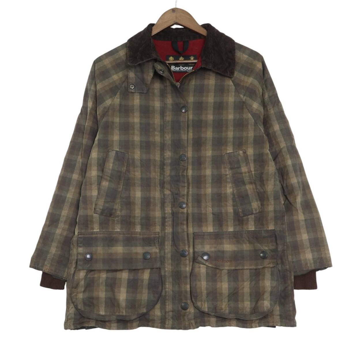 00年代 Barbour バブアー BEDALEビデイル オイルドジャケット チェック ブラウン(レディース UK12)中古 古着 A4736拍卖