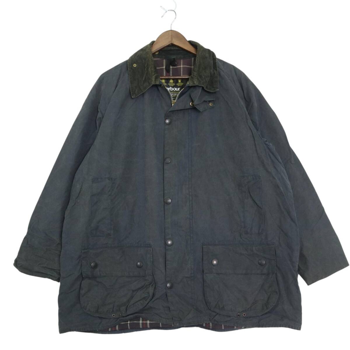 90年代 イングランド製 Barbour バブアー BEAUFORT ビューフォート オイルドジャケット ネイビー(メンズ C46 / 117CM)中古 古着 A4674拍卖