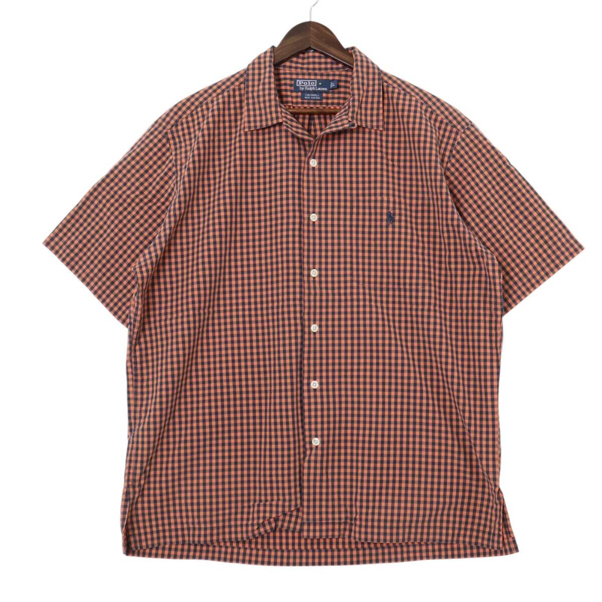 Polo by Ralph Lauren ポロ ラルフローレン CALDWELL オープンカラーシャツ ギンガムチェック オレンジ(メンズ L )中古 古着 A4812拍卖