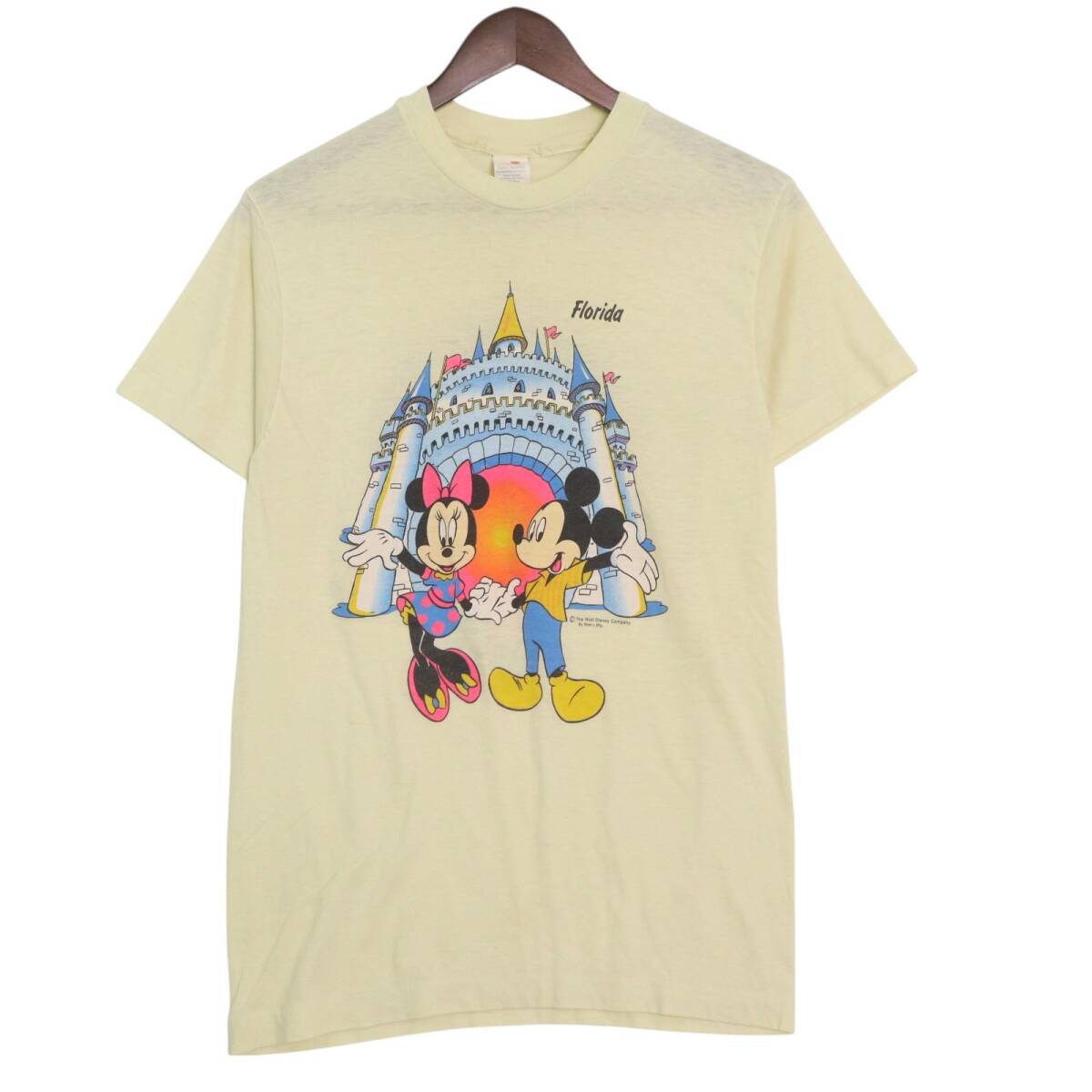 90年代 Disney ディズニー ミッキーマウス&ミニーマウス 半袖Tシャツ アイボリー(メンズ M)中古 古着 A4957拍卖