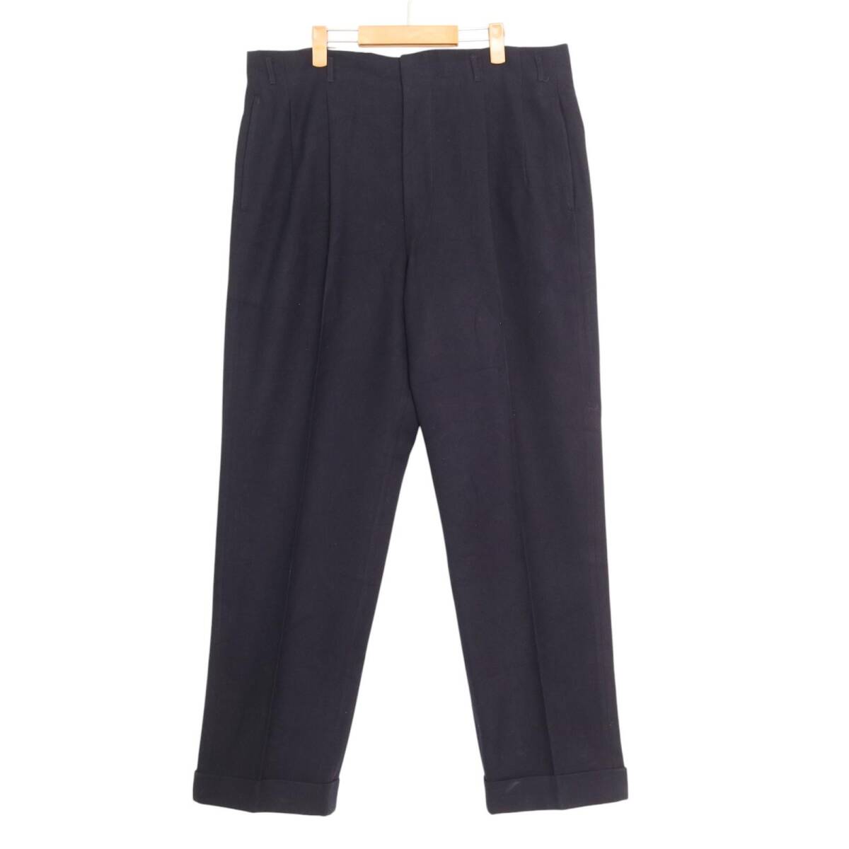 60年代 ウール 2タック ウール スラックスパンツ ヴィンテージ ネイビー(メンズ W39 L32相当)中古 古着 A4964拍卖