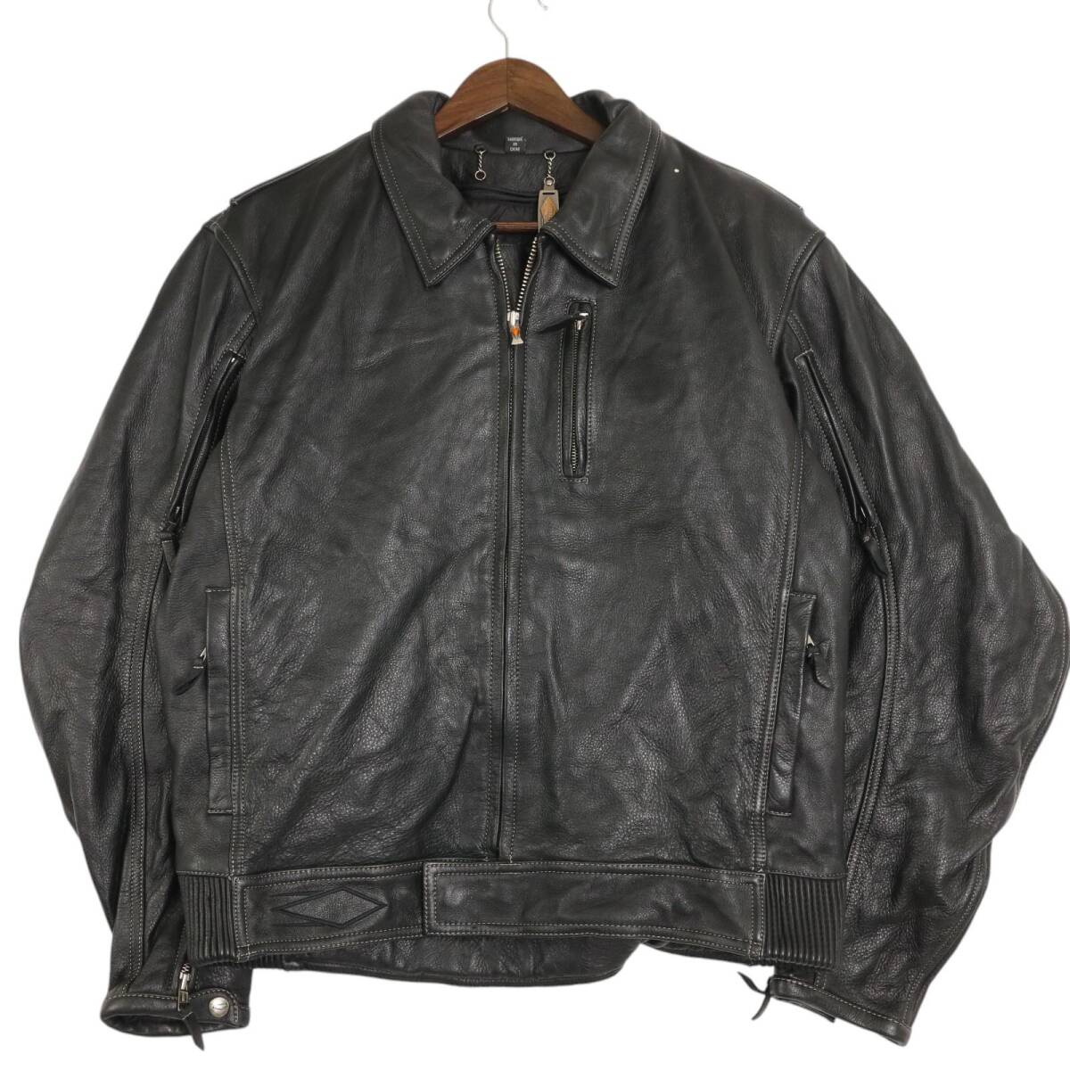 POWER-TRIP ライダースジャケット レザージャケット バイクウェア モーターサイクル ブラック (メンズ XL) 中古 古着 A3903拍卖