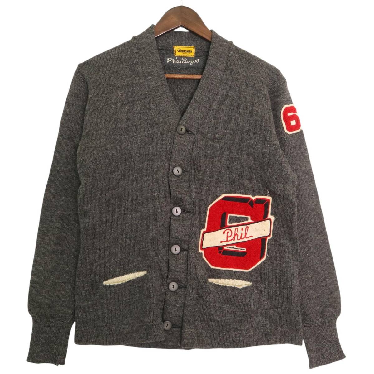 60年代 The SPORTSMAN LAFAYETTE レタードニット ウール カーディガン ヴィンテージ カレッジ グレー (メンズ S相当) 中古 古着 A4097拍卖