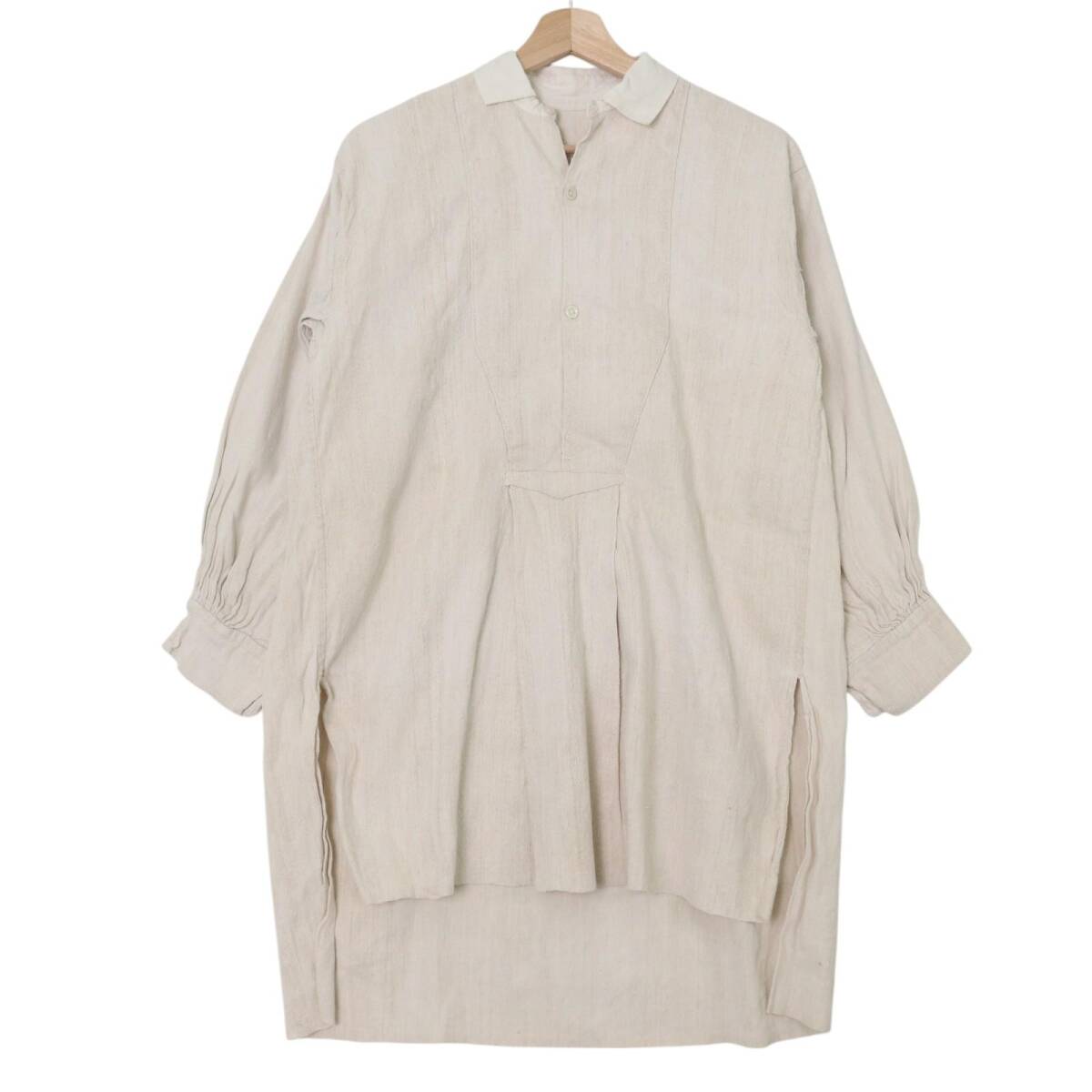 フランス製 フレンチアンティークリネンドレス ヴィンテージ ユーロ アイボリー (レディース L相当) 中古 古着 A4247拍卖