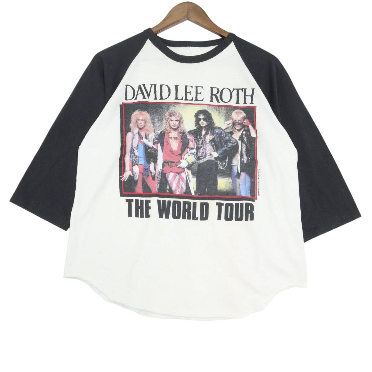 80年代 DAVID LEE ROTH ラグランTシャツ バンド バンT ホワイト (メンズ XL相当) 中古 古着 A4372拍卖