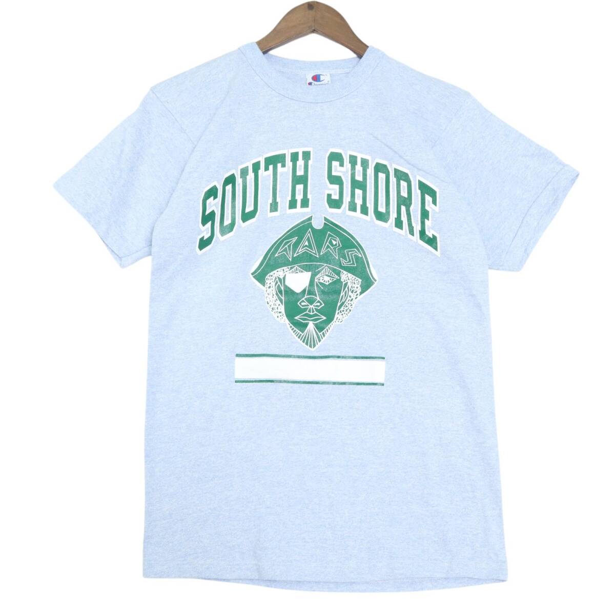 90年代 USA製 Champion チャンピオン SOUTH SHORE 半袖Tシャツ 3段プリント ライトブルー(メンズ M)中古 古着 A4410拍卖