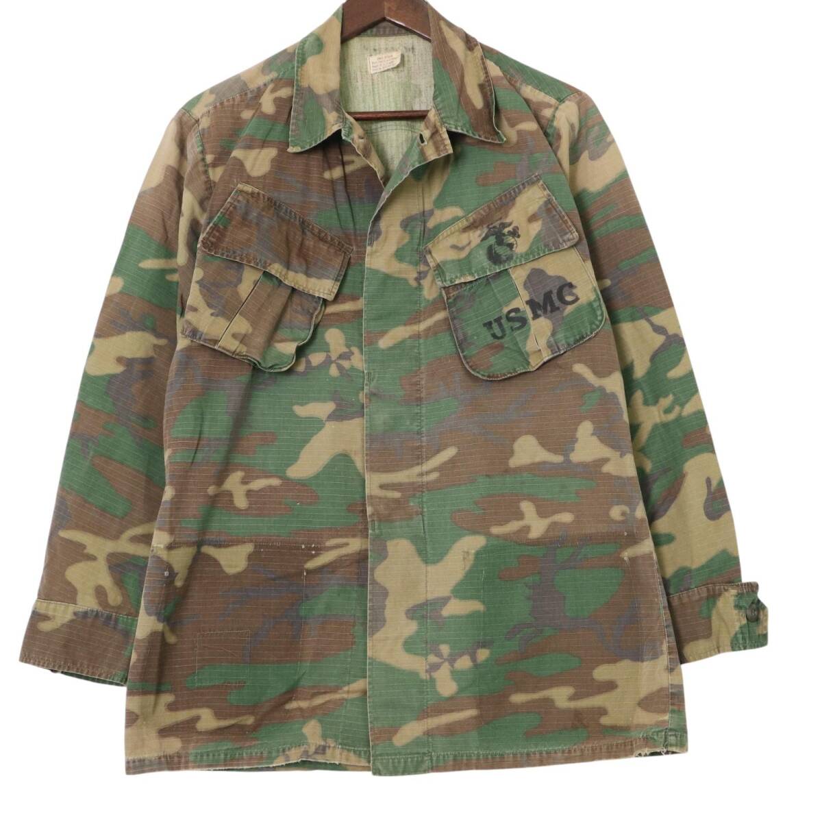 70年代 米軍実物 USMC ファティーグジャケット 4th ミリタリー ERDL迷彩 ブラウン (メンズ SMALL REGULAR) 中古 古着 A2974拍卖