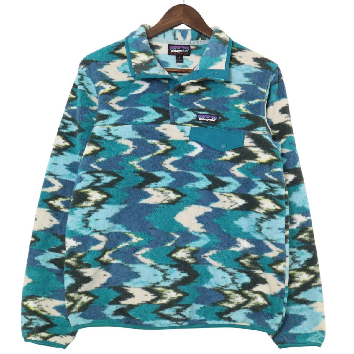 patagonia パタゴニア SYNCHILLA シンチラ スナップT フリースジャケット アウトドア 総柄 ブルー (メンズ S) 中古 古着 A3292拍卖