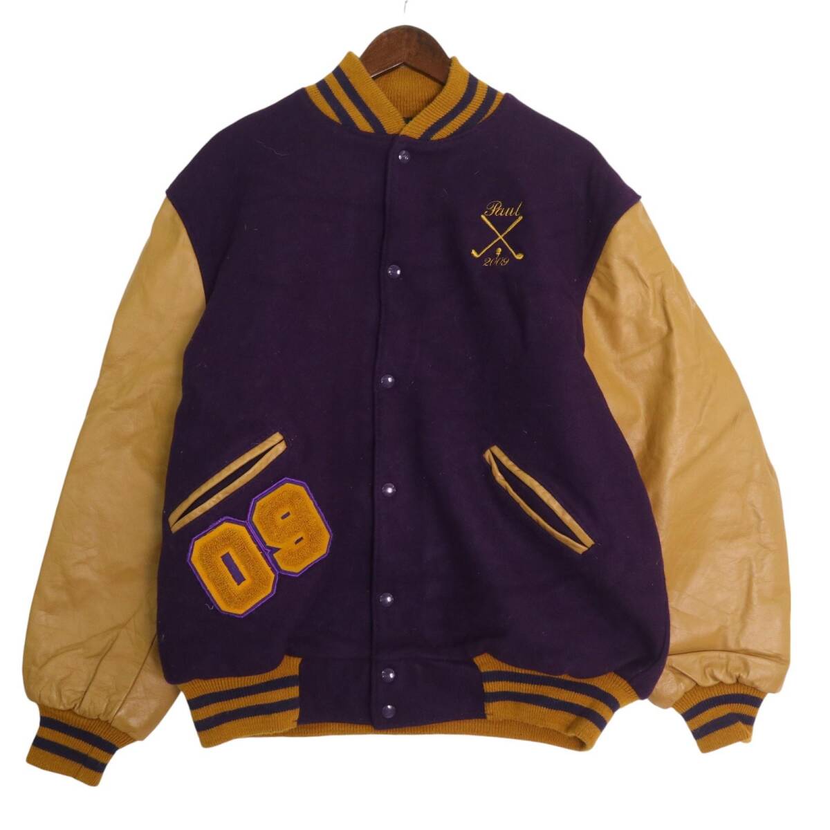 00年代 jbs apparel ウール レザー スタジアムジャケット カレッジ パープル (メンズ XL) 中古 古着 A2211拍卖