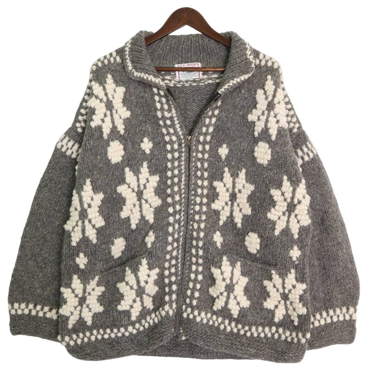 C.C.H. IMPORTS エクアドルニット ウール ニット セーター 総柄 グレー (メンズ XL相当) 中古 古着 A2266拍卖