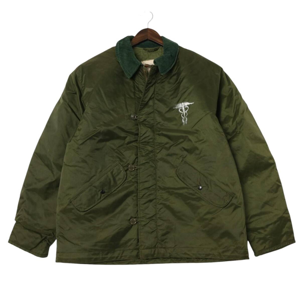70年代 米軍実物 U.S.NAVY ECW IMPERMEABLE ナイロンデッキジャケット ヴィンテージ ミリタリー オリーブ (メンズ LARGE) 中古 古着 A2433拍卖