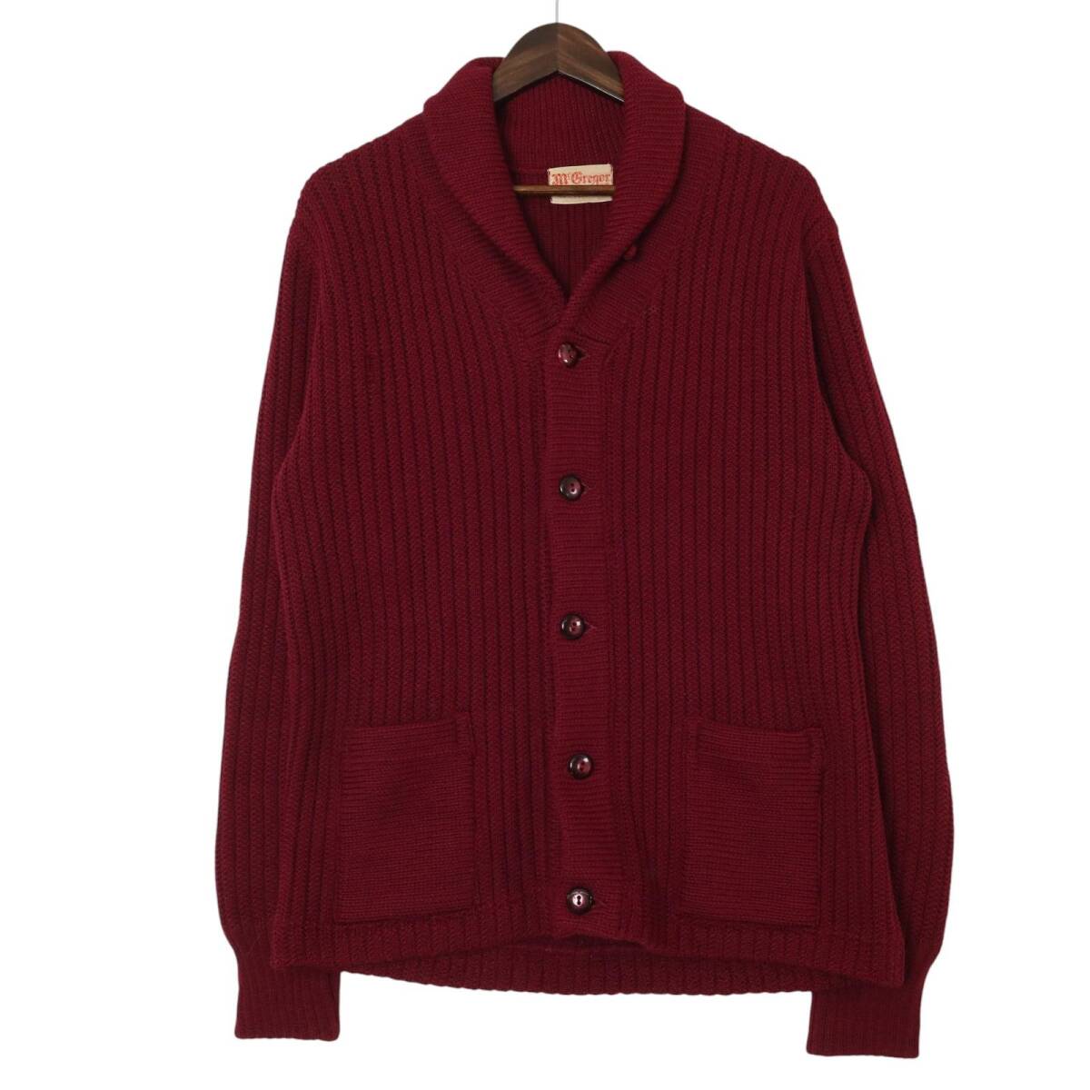 50年代 McGregor マックレガー ショールカラー ウール ニット カーディガン ヴィンテージ ワインレッド (メンズ M相当) 中古 古着 A2513拍卖
