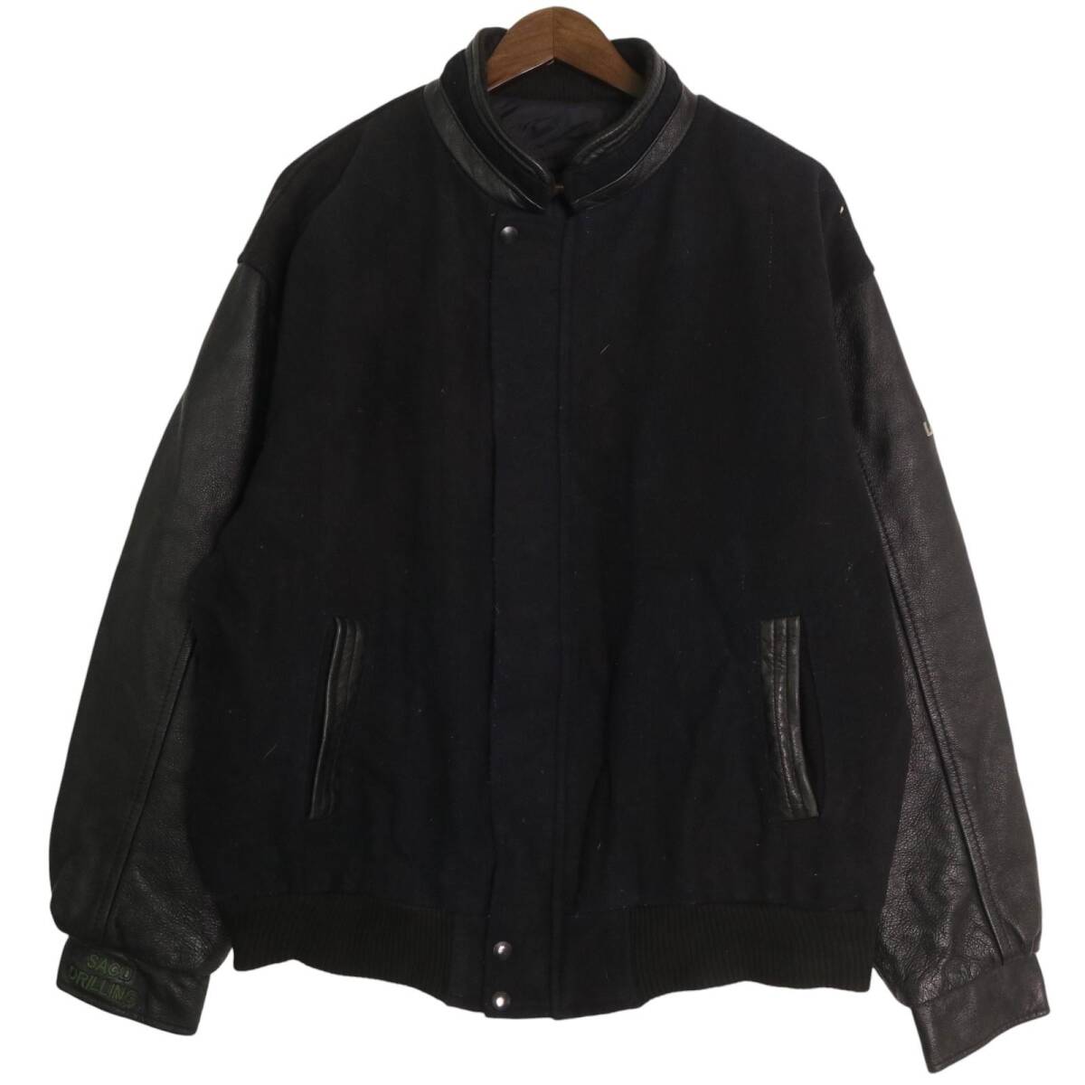 00年代 CANADA SPORTSWEAR スタンドカラースタジアムジャケット レザー切替 ブラック (メンズ L相当) 中古 古着 A2790拍卖