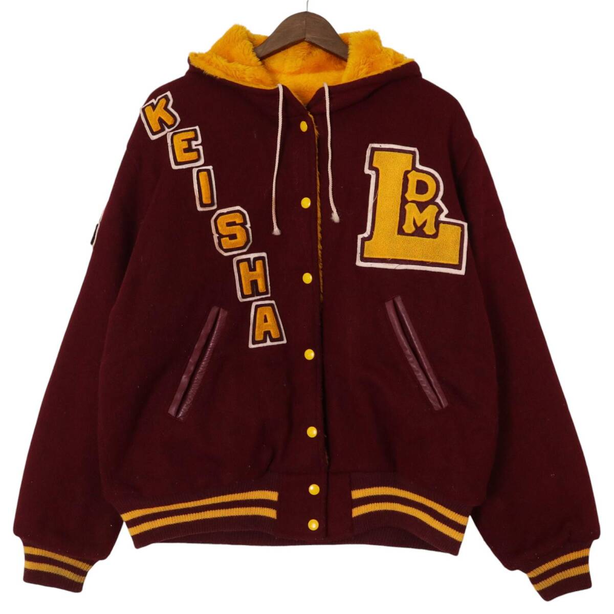 90年代 USA製 Van Ginkel's リバーシブル ウール スタジアムジャケット ワインレッド (レディース L) 中古 古着 A1701拍卖