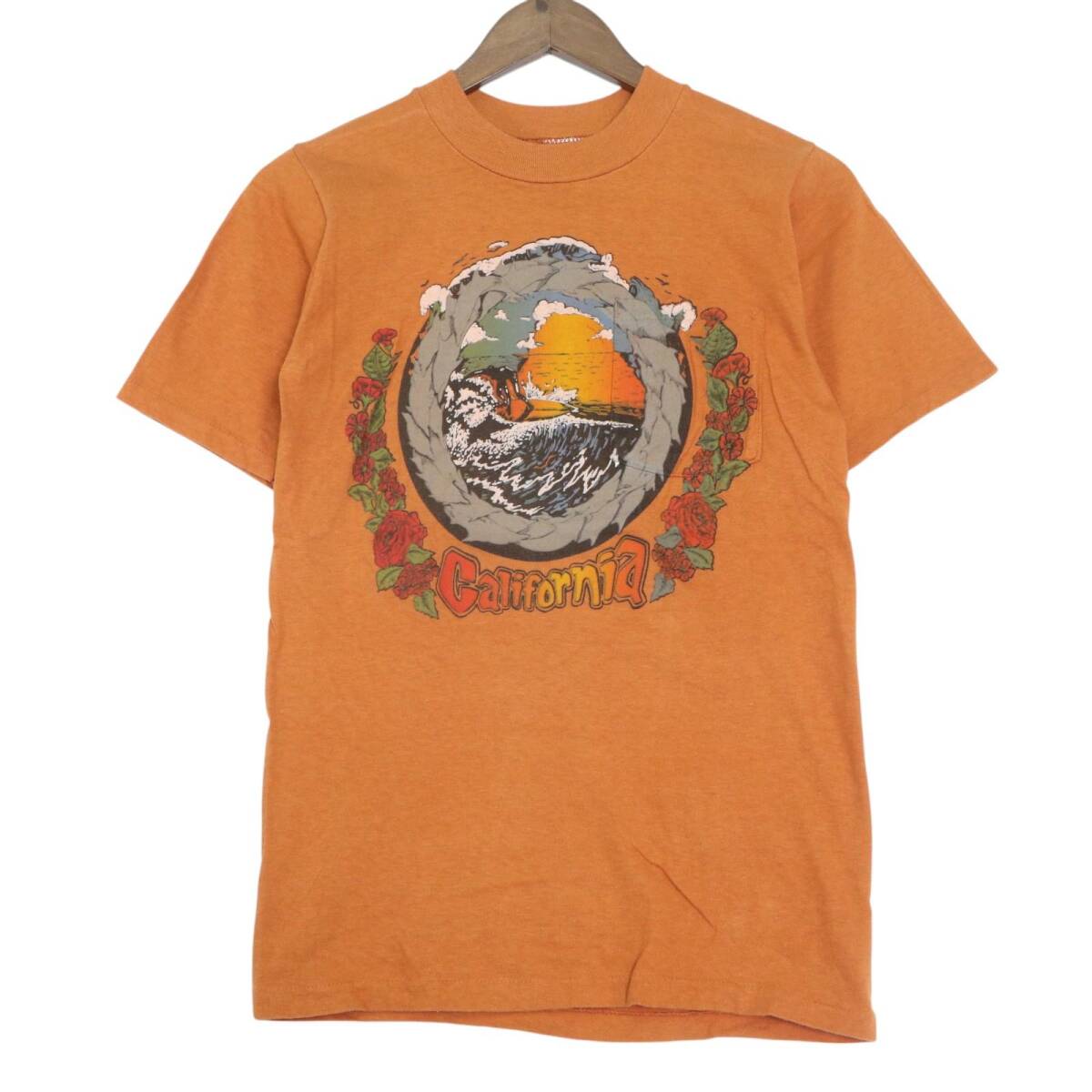 80年代 USA製 Designs Alive California カリフォルニア サーフ Tシャツ オレンジ (メンズ SMALL) 中古 古着 A4384拍卖