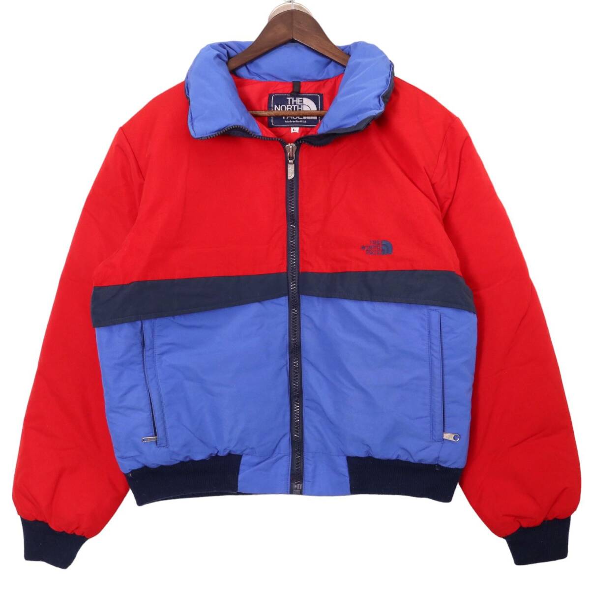 80年代 USA製 THE NORTH FACE ノースフェイス 青タグ ダウンジャケット マルチカラー (メンズ L) 中古 古着 A0374拍卖