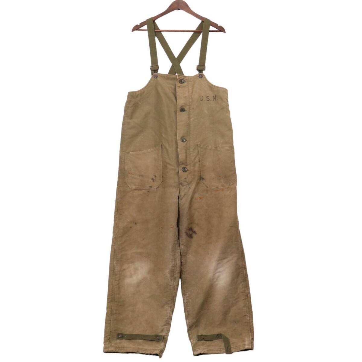 40年代 米軍実物 U.S.NAVY N-1 デッキパンツ 13スターボタン ヴィンテージ ミリタリー タンカラー (メンズ MEDIUM) 中古 古着 A0384拍卖