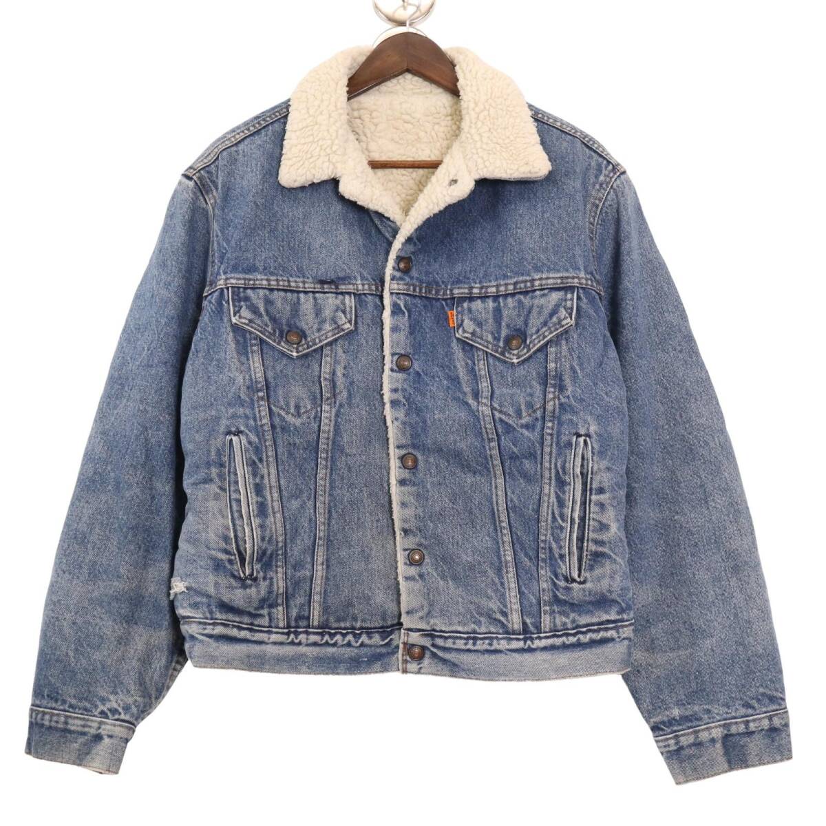 80年代 USA製 Levi's リーバイス 70608 デニムジャケット オレンジタブ ボタン裏52 ライトブルー (メンズ L相当) 中古 古着 A0627拍卖