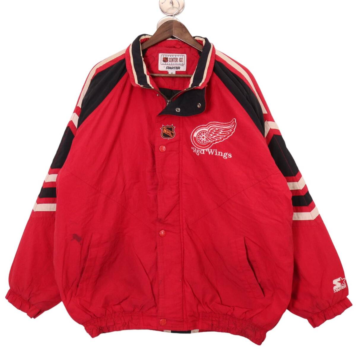 90年代 STARTER スターター NHL デトロイト・レッドウィングス 中綿 ナイロン ジャケット プロチーム レッド (メンズ XL) 中古 古着 A0814拍卖