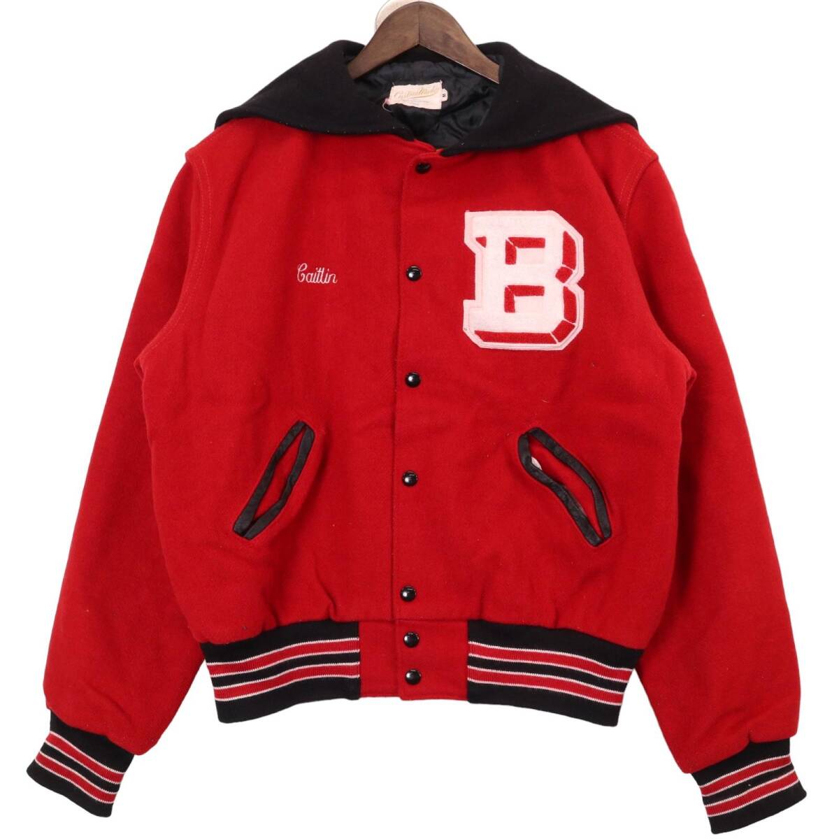 80年代 Custom Made ショールカラースタジアムジャケット レッド (メンズ M) 中古 古着 A0848拍卖
