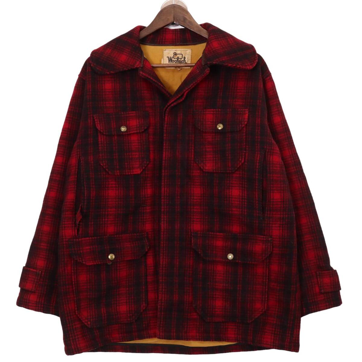 80年代 WOOLRICH ウールリッチ マッキーノジャケット チェック レッド (メンズ 42) 中古 古着 A1061拍卖
