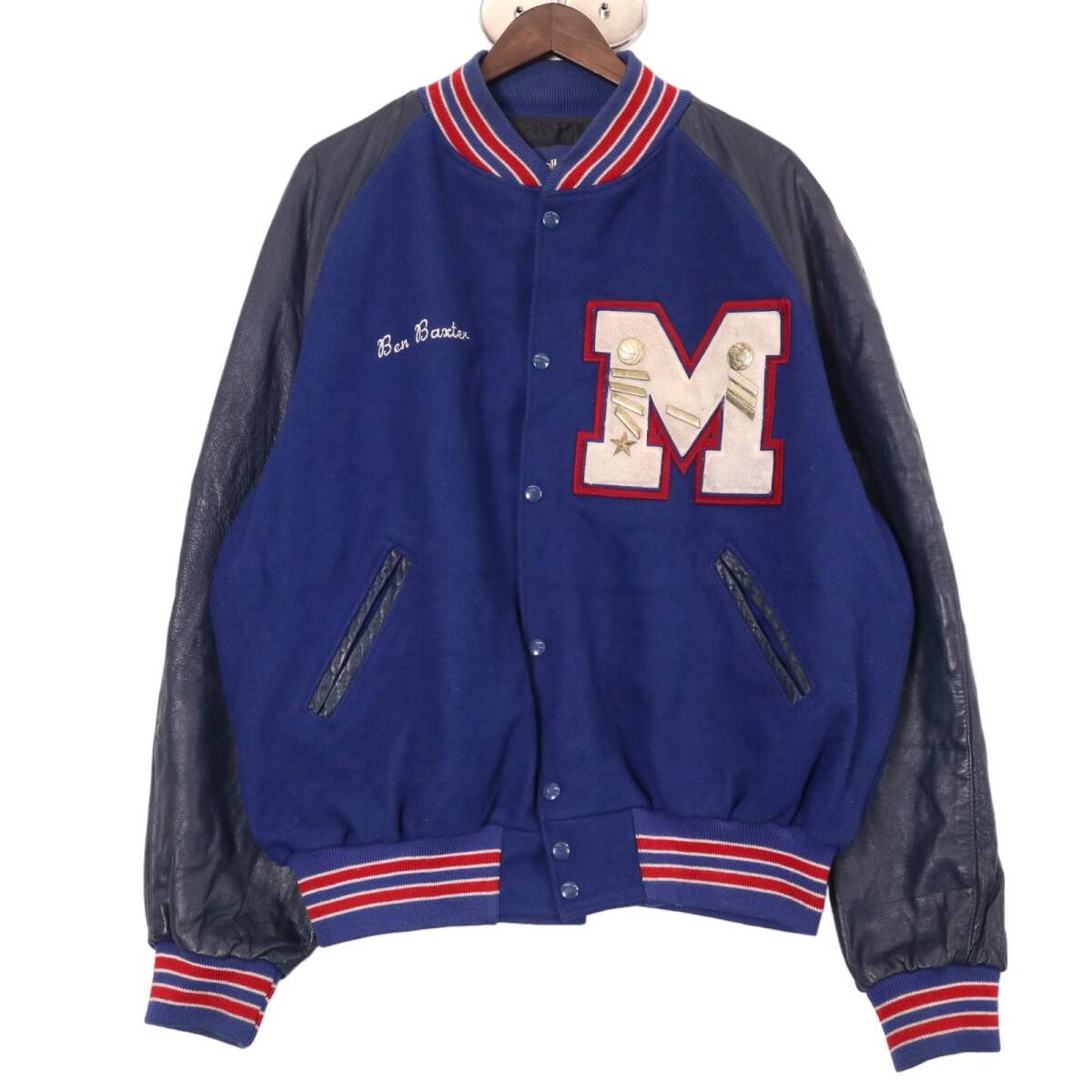 90年代 USA製 HOLLOWAY ホロウェイ ウール ヴァ―シティージャケット アメカジ ブルー (メンズ 2XL) 中古 古着 A0164拍卖