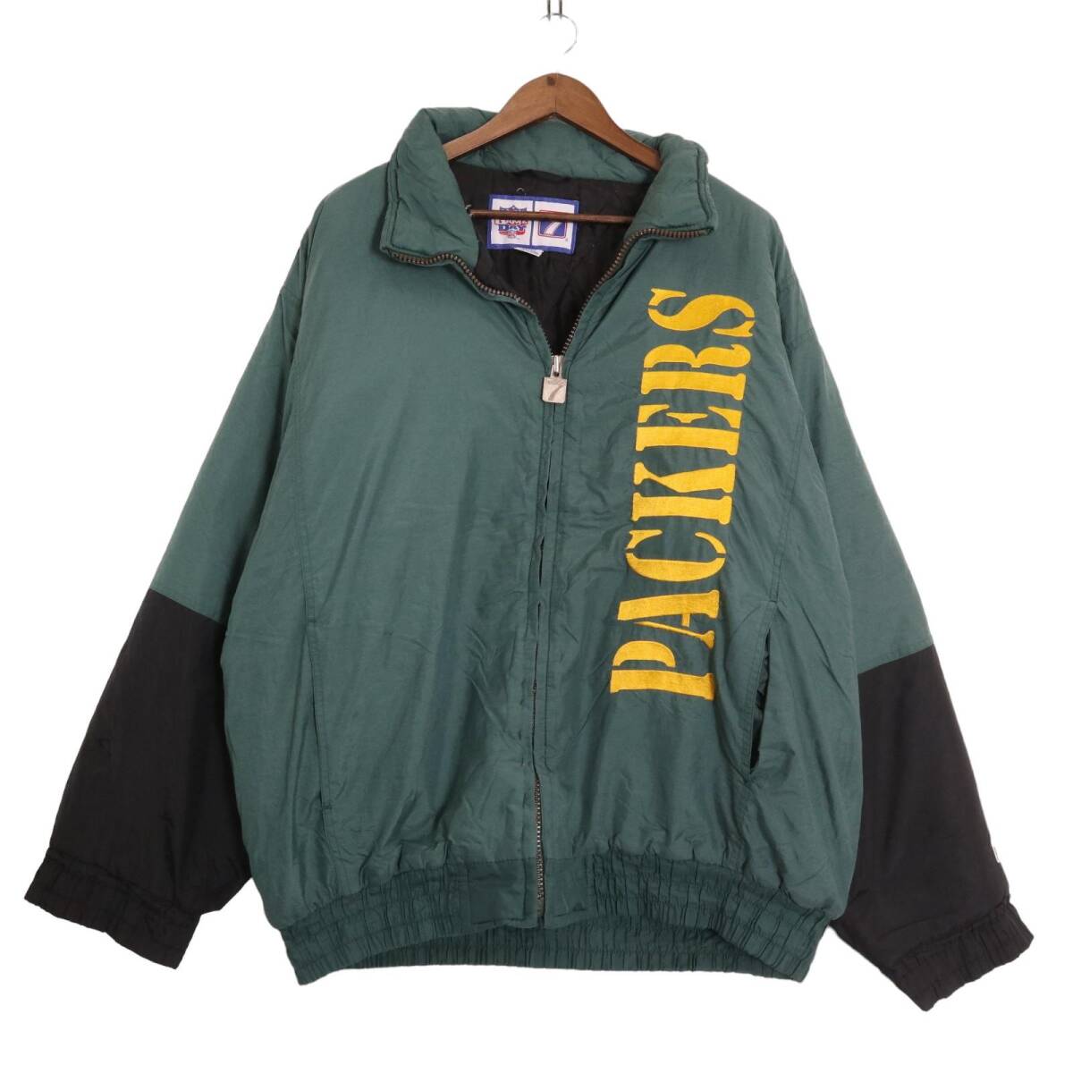 90年代 LOGO7 ロゴセブン NFL グリーンベイ・パッカーズ 中綿 ナイロン ジャケット プロチーム グリーン (メンズ XL) 中古 古着 A0655拍卖