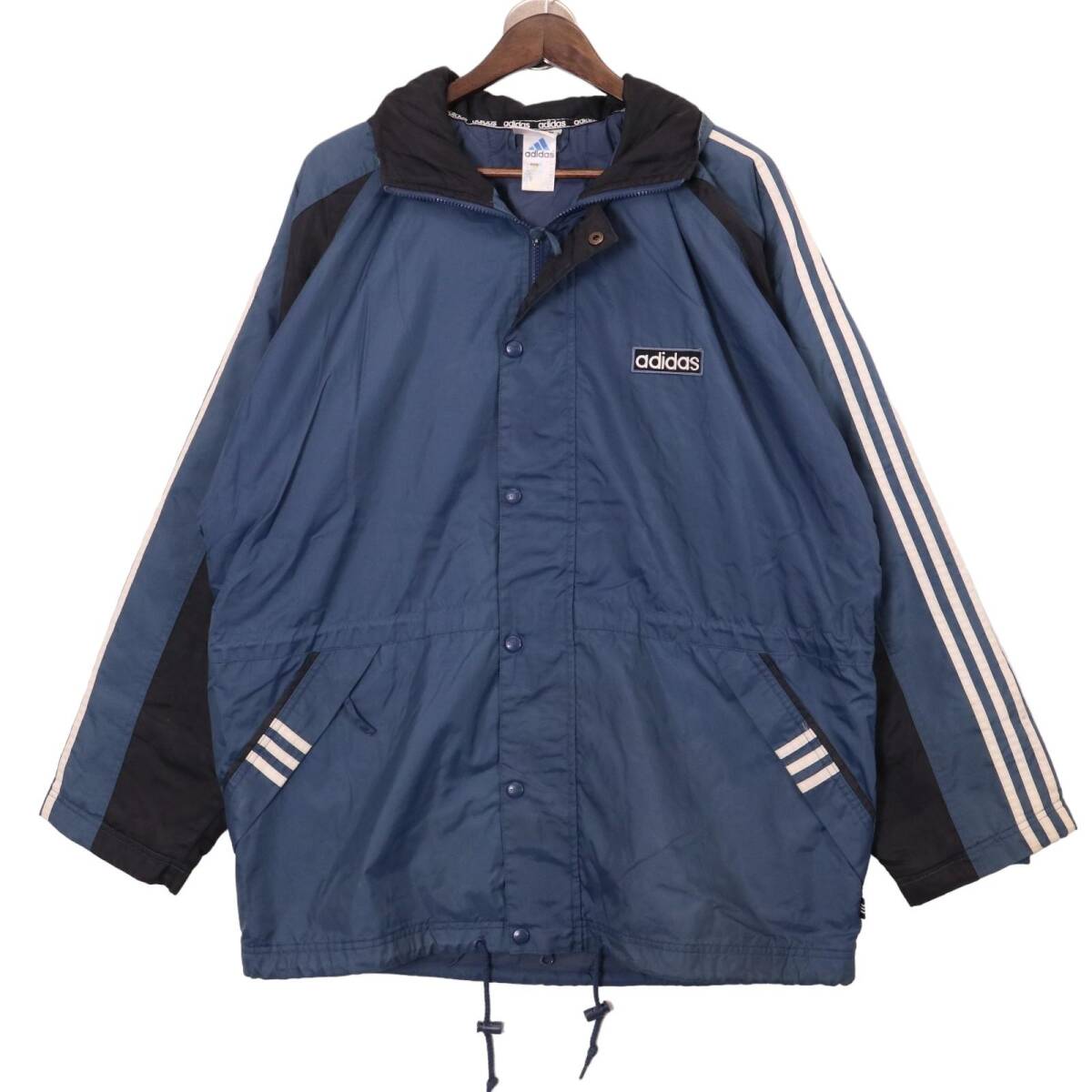 90年代 adidas アディダス 中綿 ナイロンジャケット ベンチコート ネイビー (メンズ M) 中古 古着 A0976拍卖
