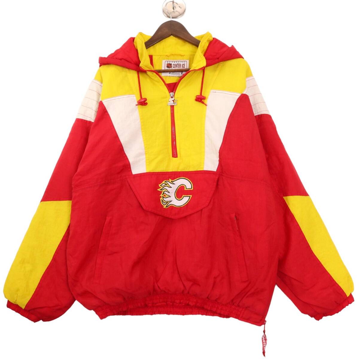 90年代 STARTER スターター NHL カルガリー・フレームス 中綿 ナイロン アノラックジャケット レッド (メンズ XL) 中古 古着 A1000拍卖