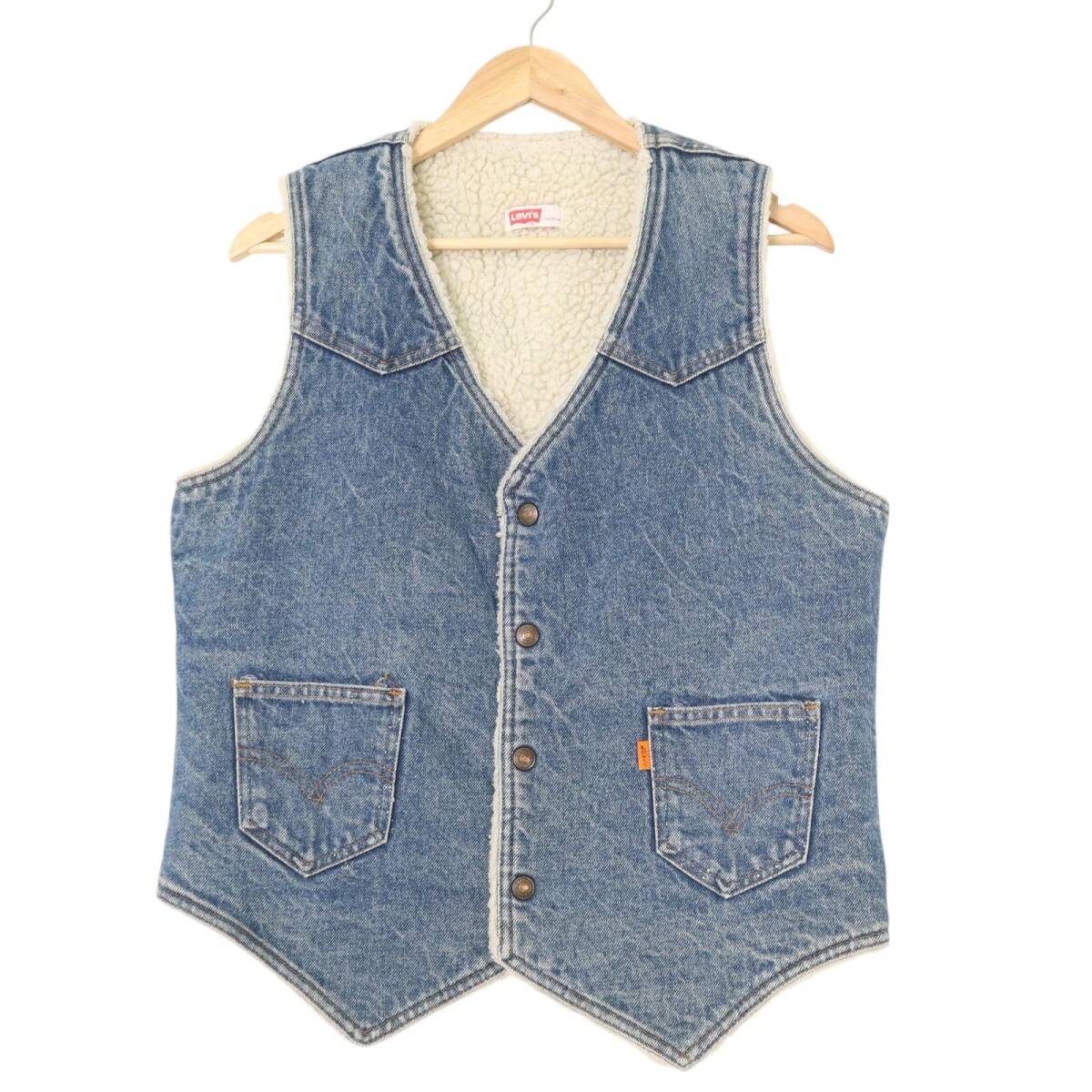 70年代 USA製 Levi's リーバイス 60607-0217 デニム ボアベスト ヴィンテージ オレンジタブ ライトブルー (メンズ MEDIUM) 中古 古着 A3597拍卖