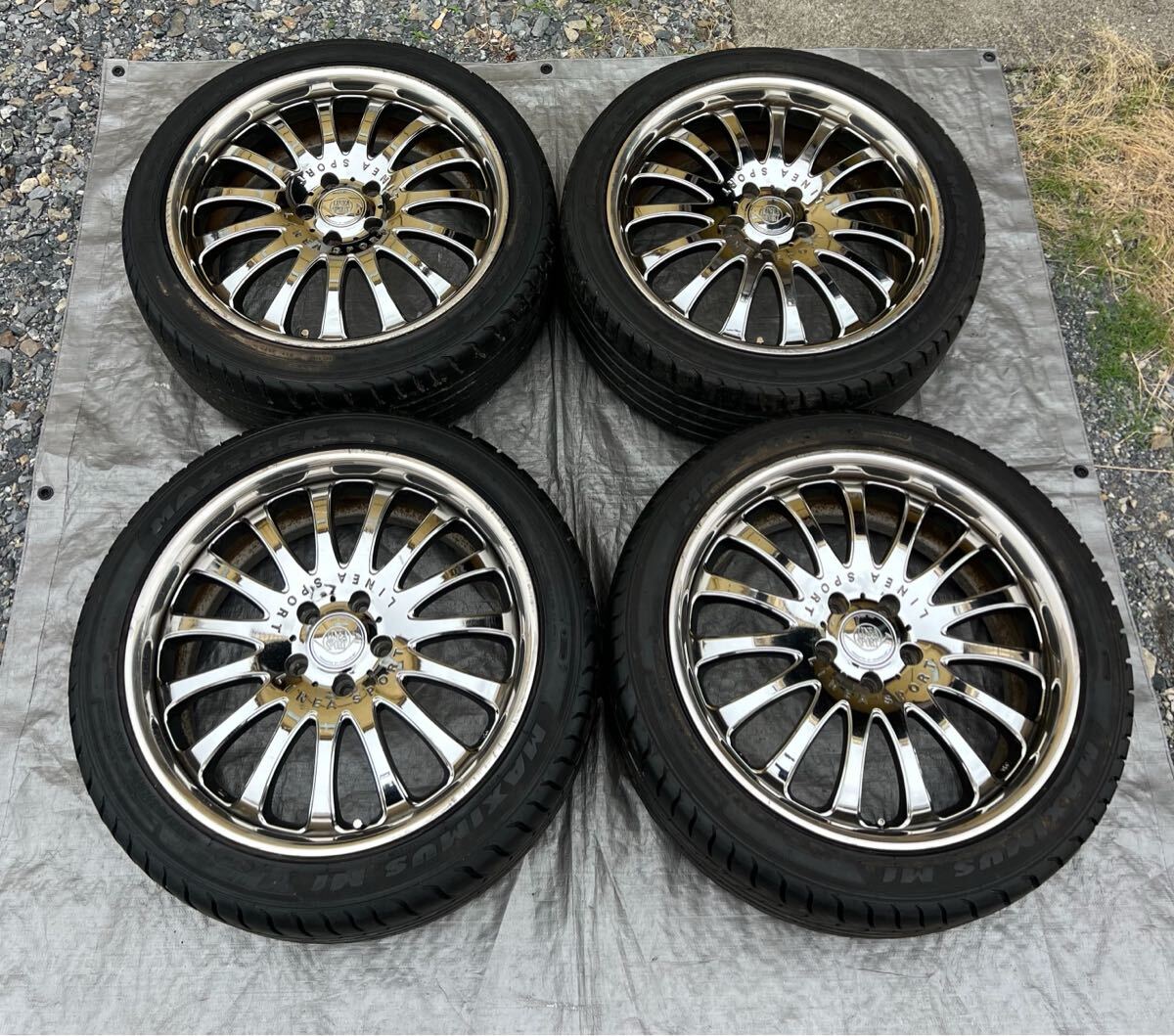 クリムソン・sports Linea 19インチ 245/40ZR19 タイヤ付 114.3 8J +42 中古 4本セット 約6分山 スポーツ Crimson 拍卖